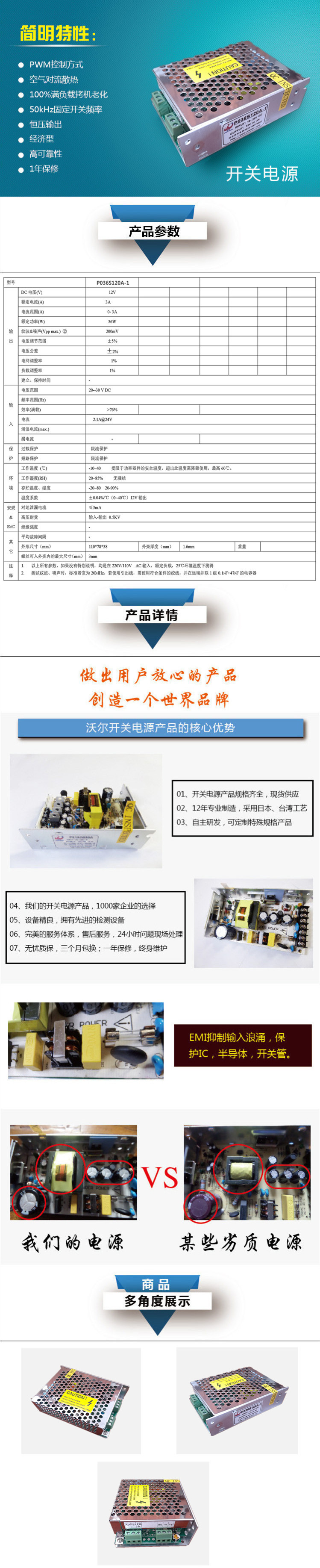 單路輸出開關電源P036S120A-1